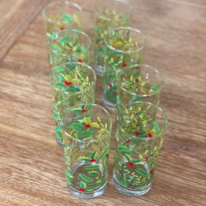 Vintage Midcentury Libbey Christmas Holiday Holly Evergreen Drinking Glasses Set